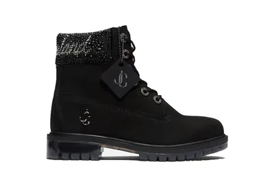 Pre-owned Timberland Women's  X Jimmy Choo 6" Boots Crystal Collar Sneakers In Black