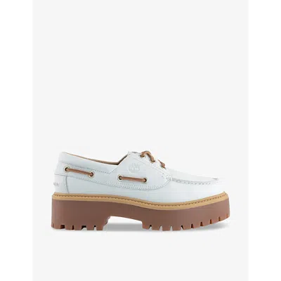 TIMBERLAND TIMBERLAND WOMEN'S WHITE FULL GRAIN STONE STREET CHUNKY-SOLE LEATHER BOAT SHOES
