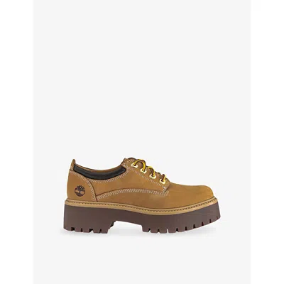 Timberland Womens Stone Street Leather Oxford Shoes Wheat Nubuck Eur 41 / 8 Uk