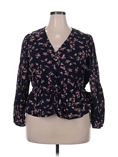 Pre-owned Time And Tru 3/4 Sleeve Blouse In Black