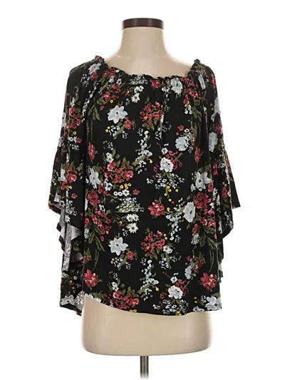 Pre-owned Time And Tru 3/4 Sleeve Blouse In Black