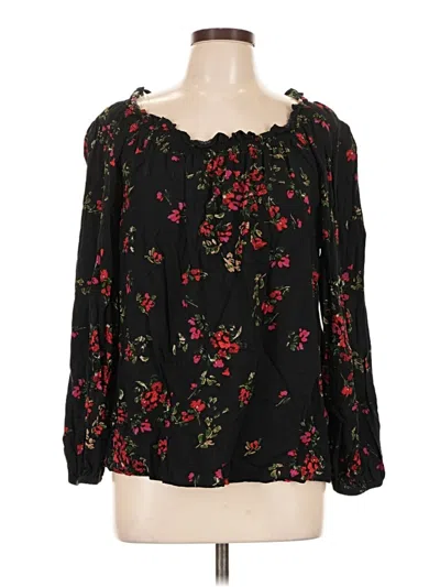 Pre-owned Time And Tru 3/4 Sleeve Blouse In Black