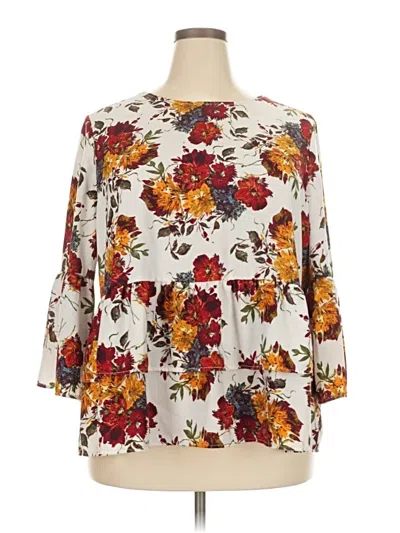 Pre-owned Time And Tru 3/4 Sleeve Blouse In White
