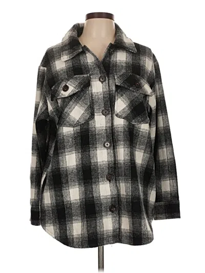 Pre-owned Time And Tru 3/4 Sleeve Button Down Shirt In Black