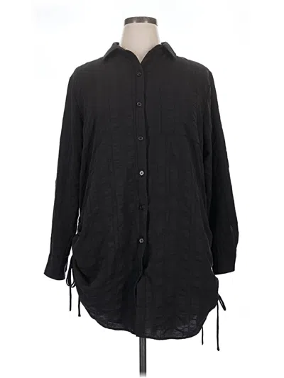 Pre-owned Time And Tru 3/4 Sleeve Button Down Shirt In Black
