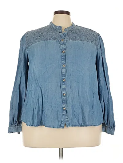 Pre-owned Time And Tru 3/4 Sleeve Button Down Shirt In Blue