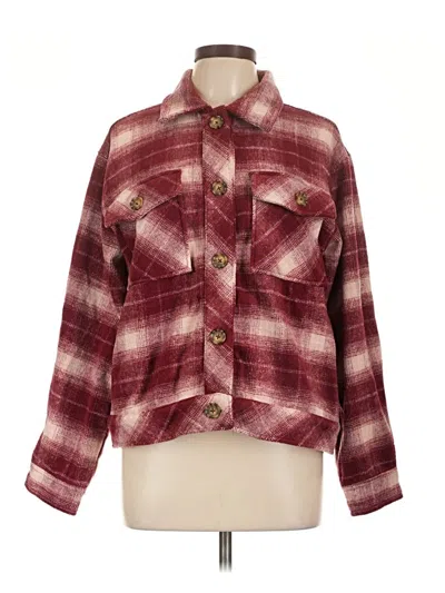 Pre-owned Time And Tru 3/4 Sleeve Button Down Shirt In Burgundy