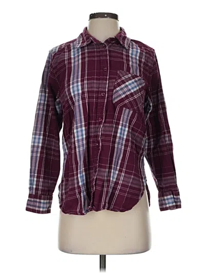 Pre-owned Time And Tru 3/4 Sleeve Button Down Shirt In Burgundy