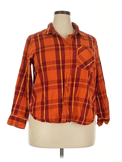 Pre-owned Time And Tru 3/4 Sleeve Button Down Shirt In Orange