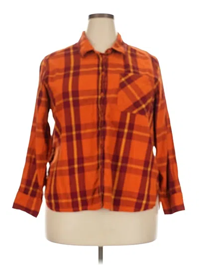Pre-owned Time And Tru 3/4 Sleeve Button Down Shirt In Orange
