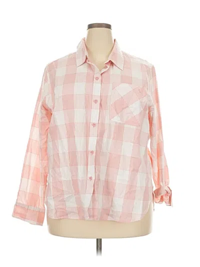 Pre-owned Time And Tru 3/4 Sleeve Button Down Shirt In Pink
