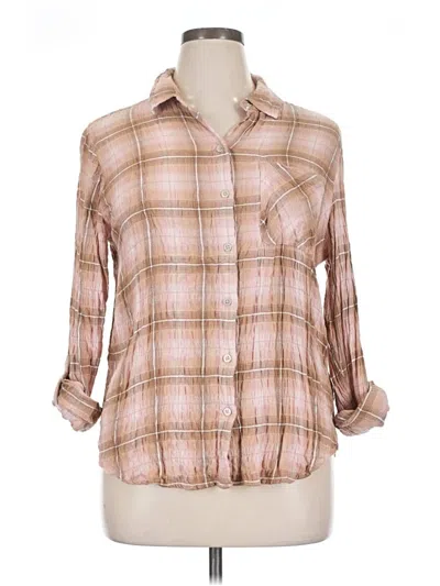 Pre-owned Time And Tru 3/4 Sleeve Button Down Shirt In Pink