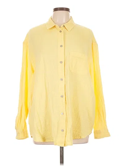 Pre-owned Time And Tru 3/4 Sleeve Button Down Shirt In Yellow