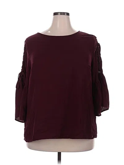 Pre-owned Time And Tru 3/4 Sleeve Top Burgundy Cold Shoulder Neckline Tops