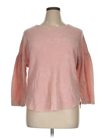 Pre-owned Time And Tru 3/4 Sleeve Top Pink Crew Neck Tops