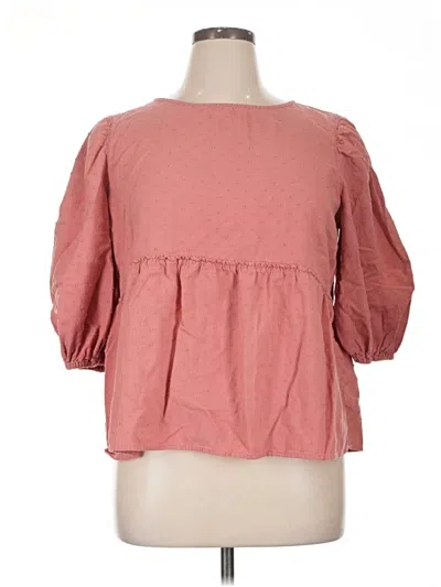 Pre-owned Time And Tru 3/4 Sleeve Top Pink Square Neckline Tops
