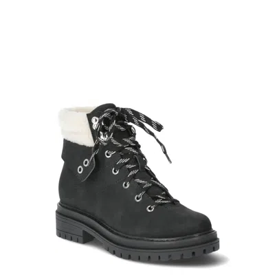 Time And Tru Cozy Hiker Women's 7 Black Leather Faux Sherpa Collar Boots Zpo2292