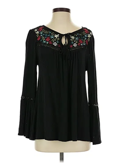 Pre-owned Time And Tru Long Sleeve Blouse In Black
