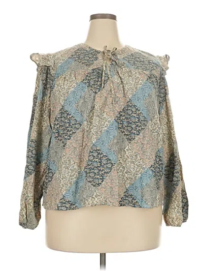 Pre-owned Time And Tru Long Sleeve Blouse In Blue