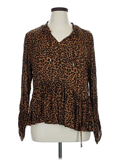 Pre-owned Time And Tru Long Sleeve Blouse In Brown