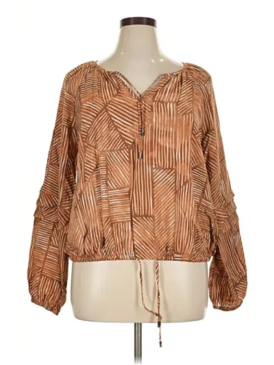 Pre-owned Time And Tru Long Sleeve Blouse In Brown