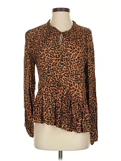 Pre-owned Time And Tru Long Sleeve Blouse In Brown