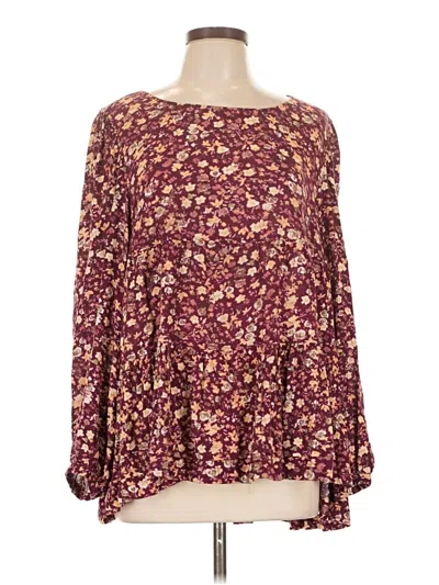 Pre-owned Time And Tru Long Sleeve Blouse In Burgundy