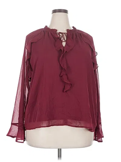 Pre-owned Time And Tru Long Sleeve Blouse In Burgundy