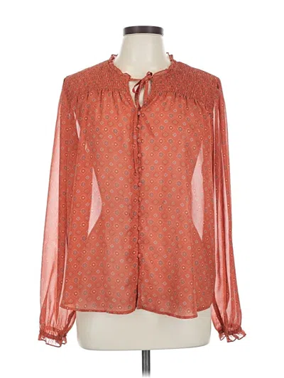 Pre-owned Time And Tru Long Sleeve Blouse In Orange