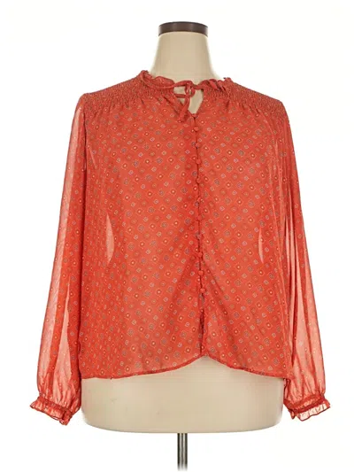Pre-owned Time And Tru Long Sleeve Blouse In Orange