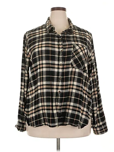 Pre-owned Time And Tru Long Sleeve Button Down Shirt In Black