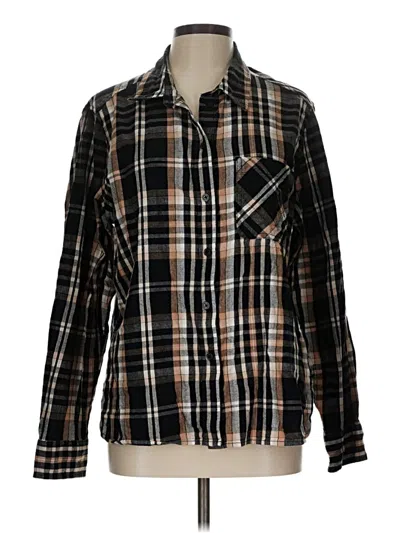 Pre-owned Time And Tru Long Sleeve Button Down Shirt In Black