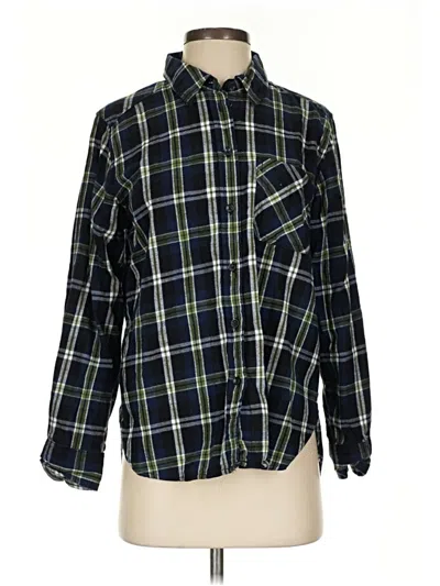 Pre-owned Time And Tru Long Sleeve Button Down Shirt In Black
