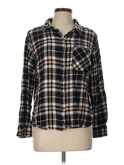 Pre-owned Time And Tru Long Sleeve Button Down Shirt In Black