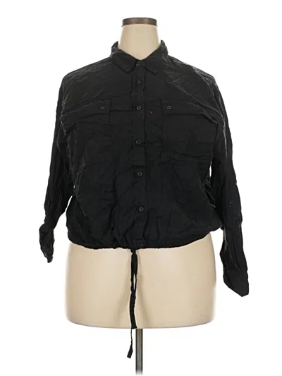 Pre-owned Time And Tru Long Sleeve Button Down Shirt In Black