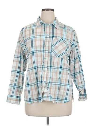 Pre-owned Time And Tru Long Sleeve Button Down Shirt In Blue