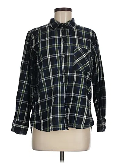 Pre-owned Time And Tru Long Sleeve Button Down Shirt In Blue