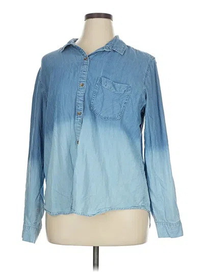 Pre-owned Time And Tru Long Sleeve Button Down Shirt In Blue