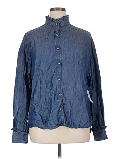 Pre-owned Time And Tru Long Sleeve Button Down Shirt In Blue