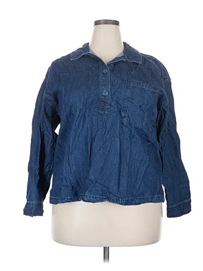 Pre-owned Time And Tru Long Sleeve Button Down Shirt In Blue