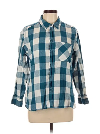 Pre-owned Time And Tru Long Sleeve Button Down Shirt In Blue