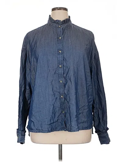 Pre-owned Time And Tru Long Sleeve Button Down Shirt In Blue