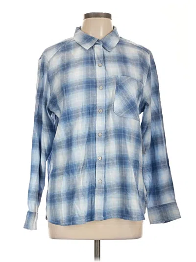 Pre-owned Time And Tru Long Sleeve Button Down Shirt In Blue