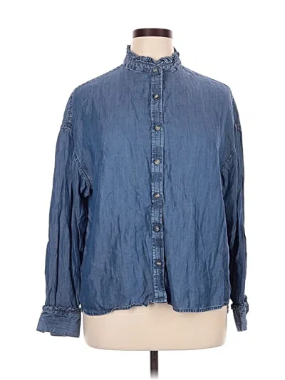 Pre-owned Time And Tru Long Sleeve Button Down Shirt In Blue