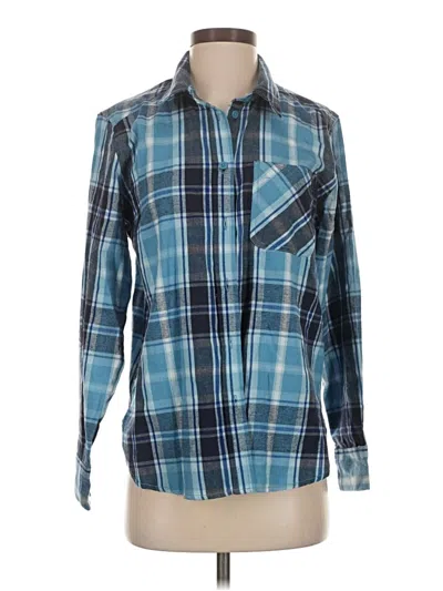 Pre-owned Time And Tru Long Sleeve Button Down Shirt In Blue