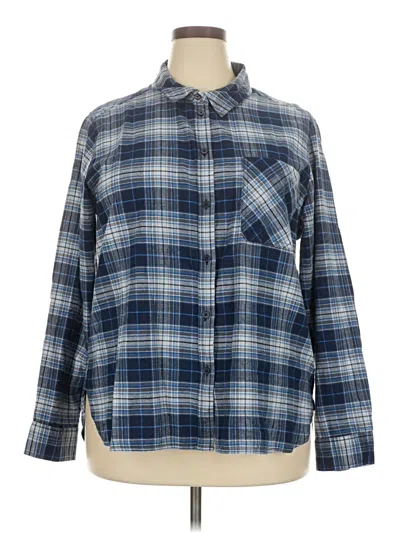 Pre-owned Time And Tru Long Sleeve Button Down Shirt In Blue