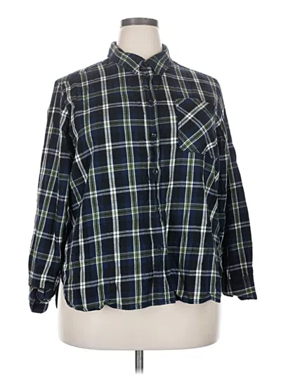 Pre-owned Time And Tru Long Sleeve Button Down Shirt In Blue