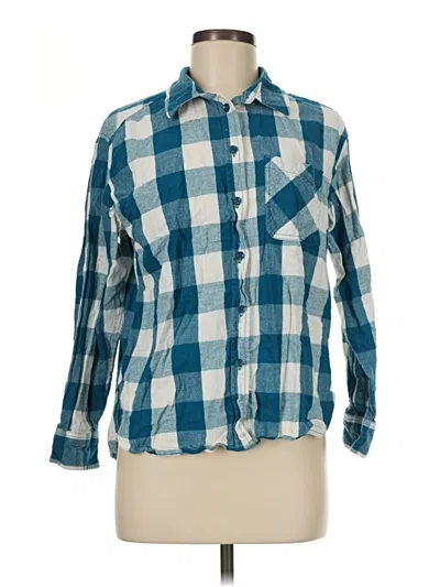 Pre-owned Time And Tru Long Sleeve Button Down Shirt In Blue