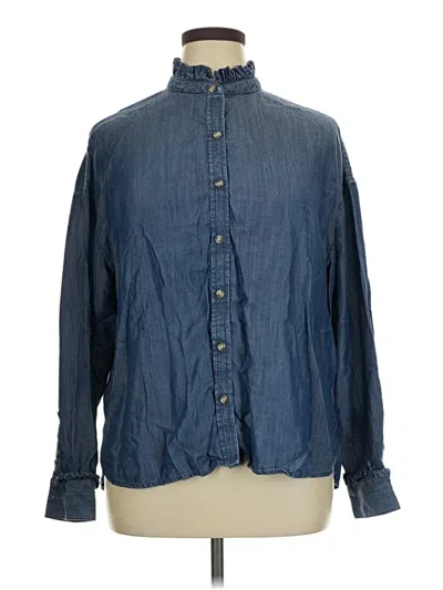 Pre-owned Time And Tru Long Sleeve Button Down Shirt In Blue