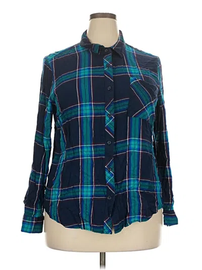 Pre-owned Time And Tru Long Sleeve Button Down Shirt In Blue